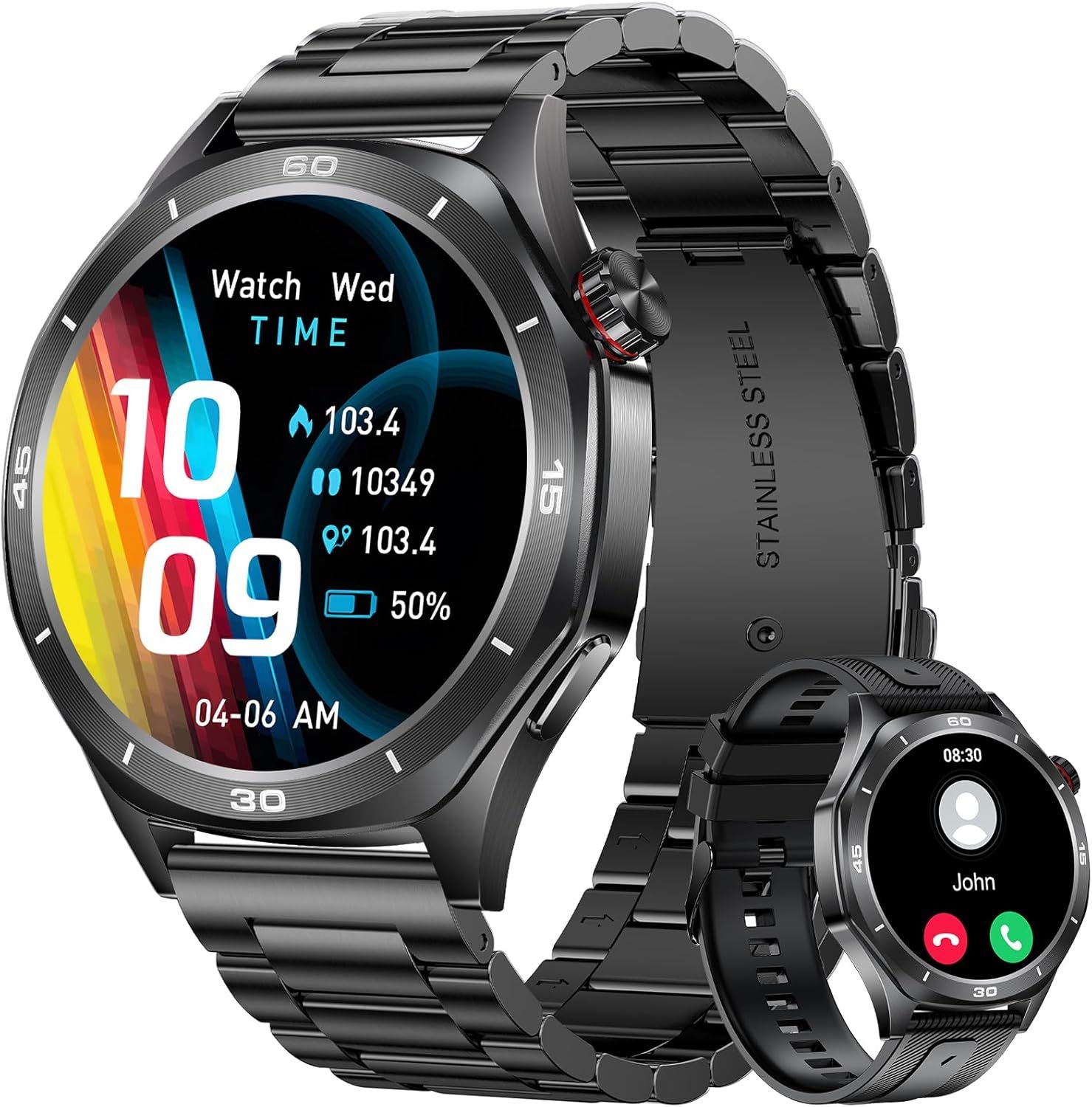 Montres connectées pour hommes Sport : 1,52 '' HD Fitness 113+ modes sportives Smartwatch - Appels Bluetooth IP67 étanche