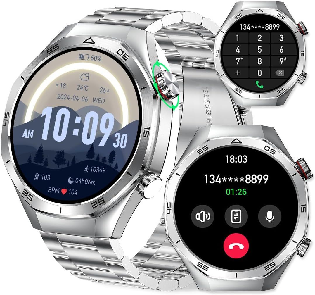 Montres intelligentes pour hommes avec écran tactile HD de 1,54 '' - Suivi de forme physique avec appels Bluetooth IP67 - Étanche - Montres intelligentes pour hommes - Surveillance du rythme cardiaque et de la pression artérielle