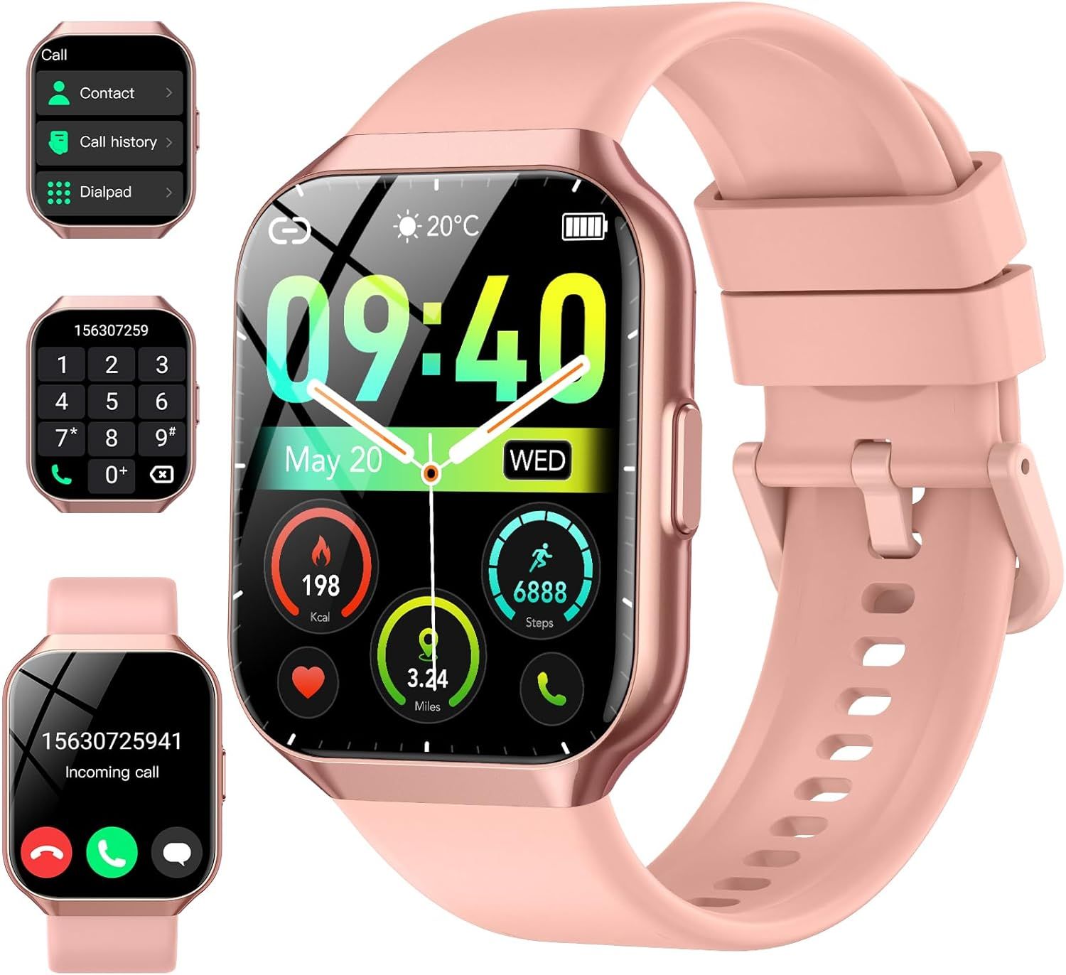 Reloj inteligente para hombres y mujeres con llamadas Bluetooth, pantalla táctil HD de 1,96'', 112+ modos deportivos, resistencia al agua IP68, rastreador de fitness, monitor del ritmo cardíaco y del sueño, contador de pasos