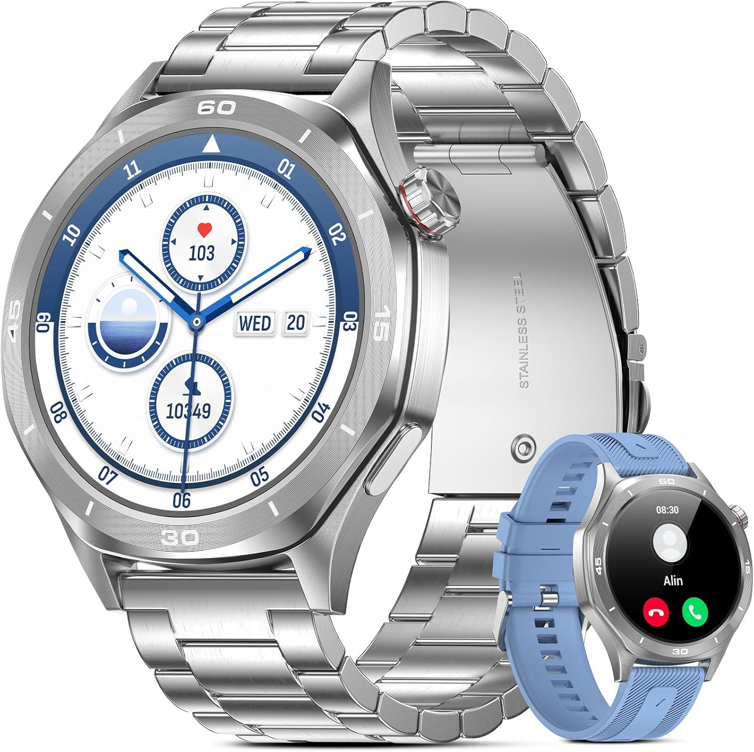 MAEC GROUPE CAHORS Military Smartwatch for Men, 1.52" Display, 500mAh Battery, IP68 Waterproof, Heart Rate Monitor, Sleep Tracker, 2 Bracelets