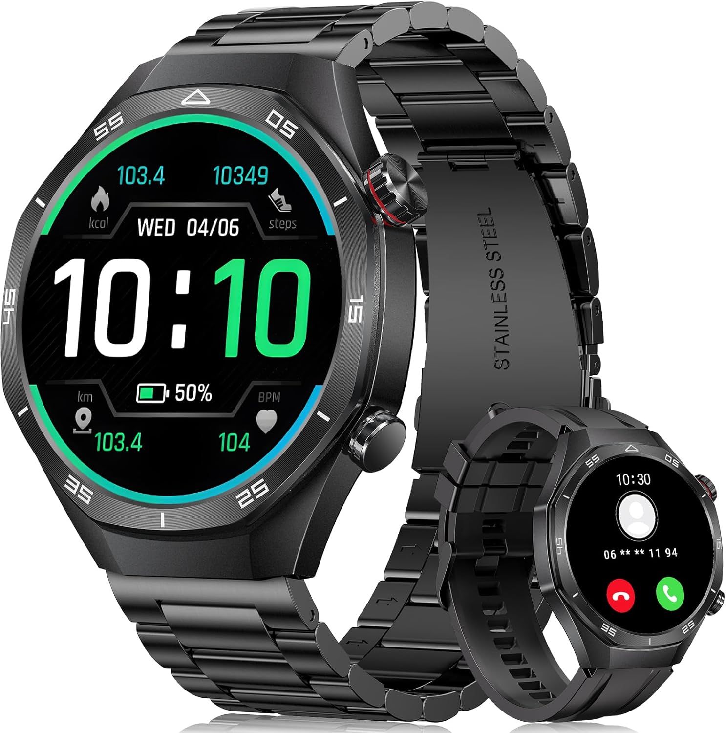 MAEC GROUPE CAHORS Men's Sports Smartwatch: 1.52'' TFT Waterproof IP67 Fitness Watch - Bluetooth Call Smart Clock Compatible with Android iOS Black