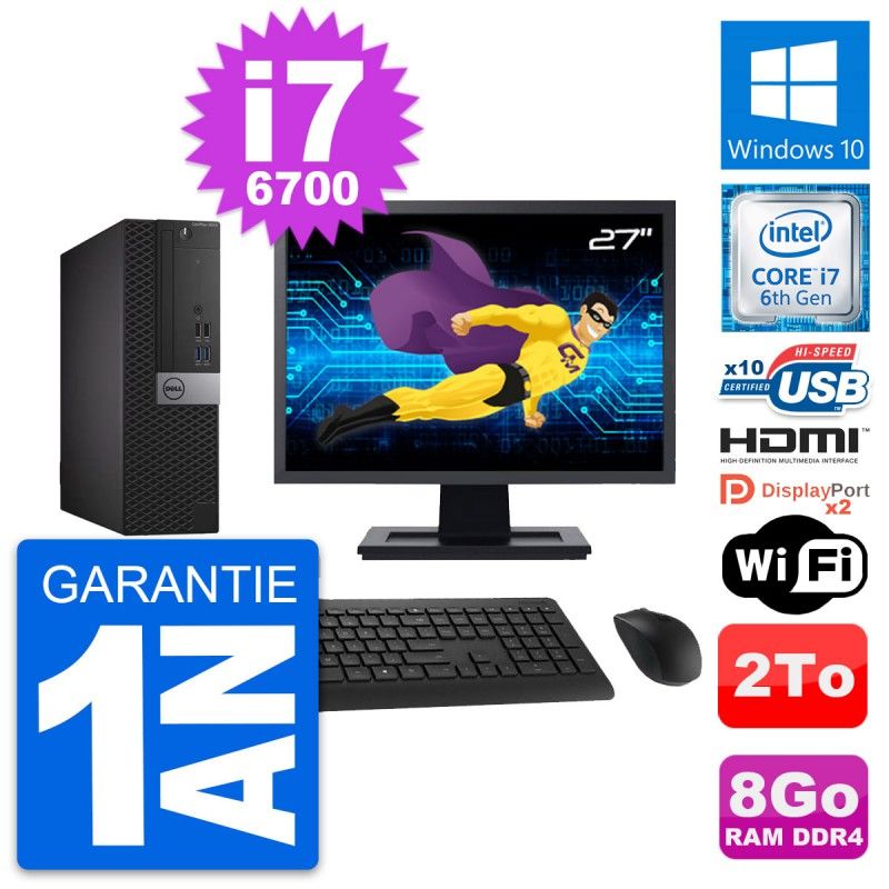 Dell OptiPlex 5050 SFF Computer, 27" Screen, Intel i7-6700, 8GB RAM, 2TB Hard Drive, HDMI, WiFi