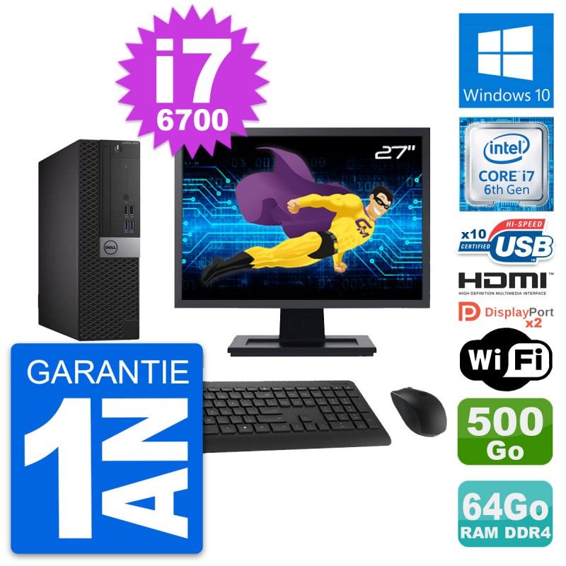 Dell OptiPlex 5050 SFF Computer - 27" Screen, i7-6700, 64GB RAM, 500GB Disk
