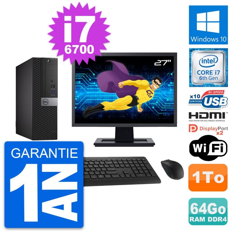 Dell OptiPlex 5050 SFF Desktop - 27" Screen, Core i7-6700, 64GB RAM, 1TB HDD, HDMI