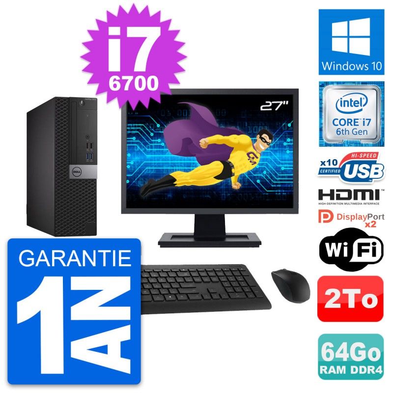 Dell OptiPlex 5050 SFF Computer - 27" Screen, Core i7-6700, 64GB RAM, 2TB HDD, HDMI