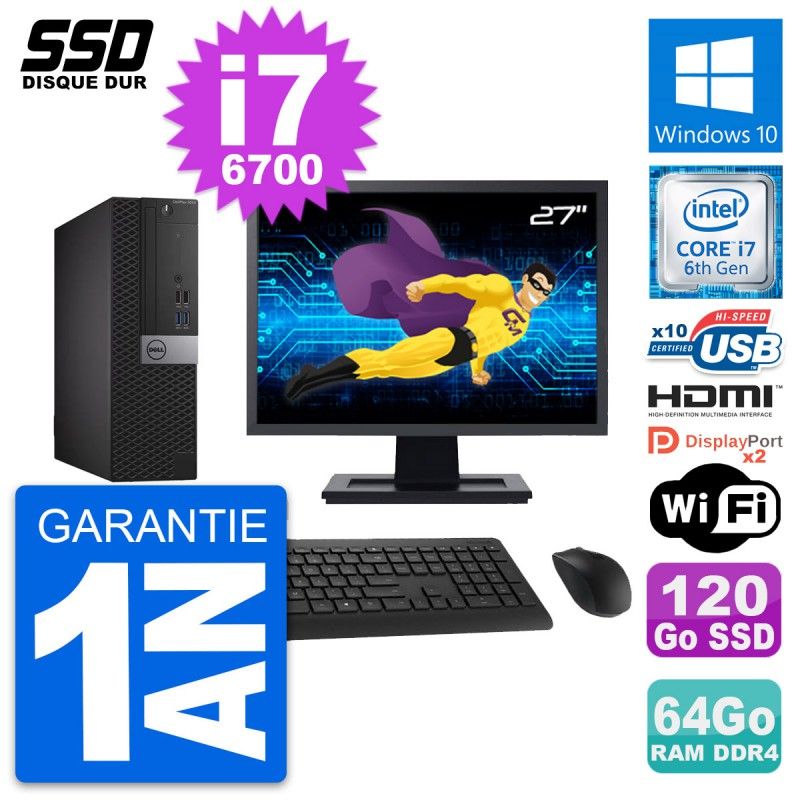 Dell OptiPlex 5050 SFF Computer - 27" Screen, Intel i7-6700, 64GB RAM, 120GB SSD