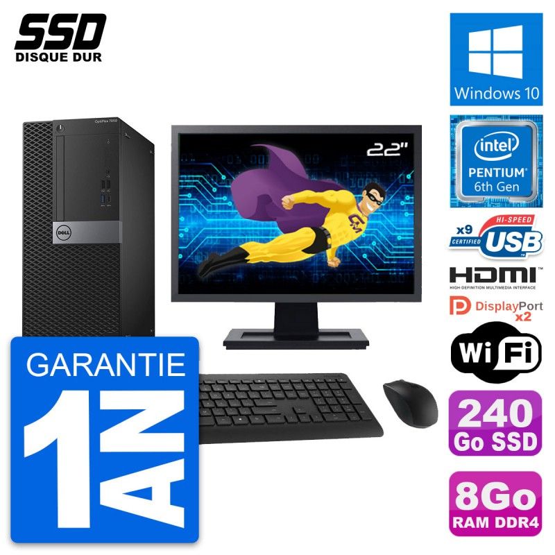 Dell OptiPlex 7050 Desktop Computer - 22" Screen, Intel Pentium G4400, 8GB RAM, 240GB SSD, HDMI, WiFi