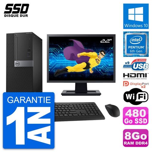 Dell OptiPlex 7050 Desktop PC - 22" Screen, Intel G4400, 8GB RAM, 480GB SSD, HDMI