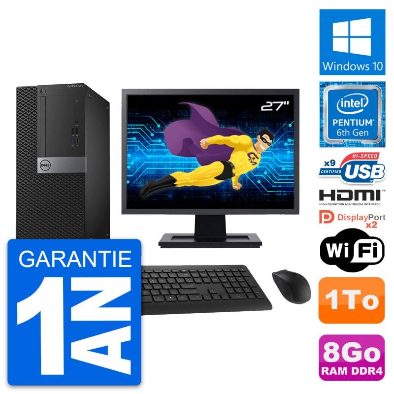 Dell OptiPlex 7050 Desktop PC - 27" Screen, Intel G4400, 8GB RAM, 1TB HDD, HDMI