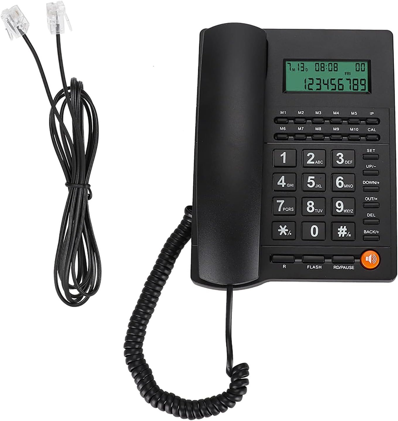 Teléfono fijo con pantalla retroiluminada, identificación del llamante, sistema de respuesta, volumen ajustable, para casa y oficina (negro)