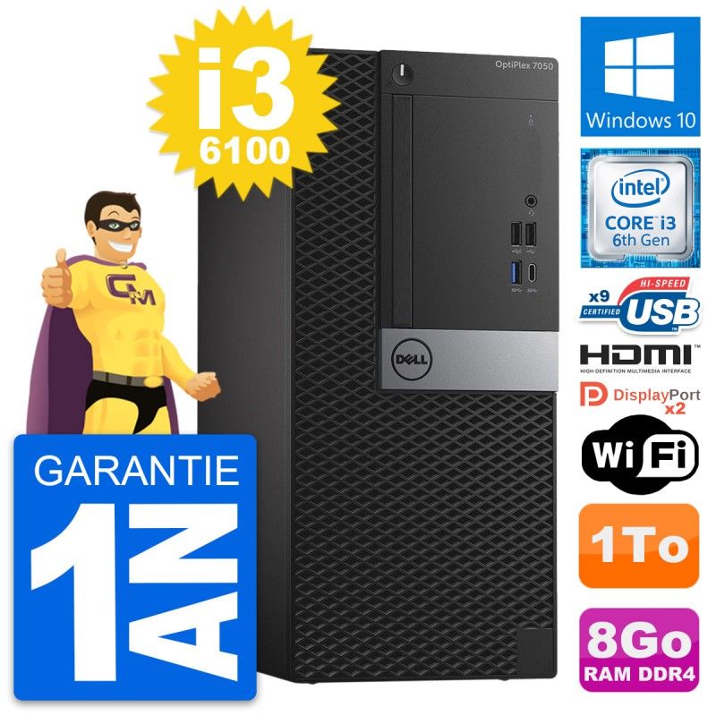 Dell OptiPlex 7050 Desktop PC - Intel i3-6100, 8GB RAM, 1TB HDD, HDMI, Wi-Fi, Windows 10