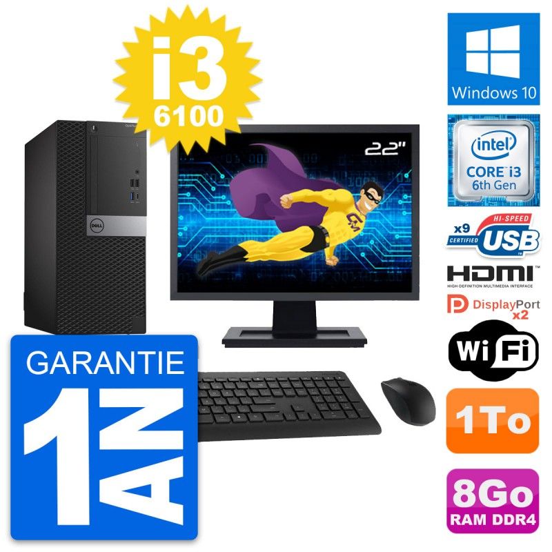 Dell OptiPlex 7050 22-inch Desktop PC - Core i3, 8GB RAM, 1TB HDD, Windows 10