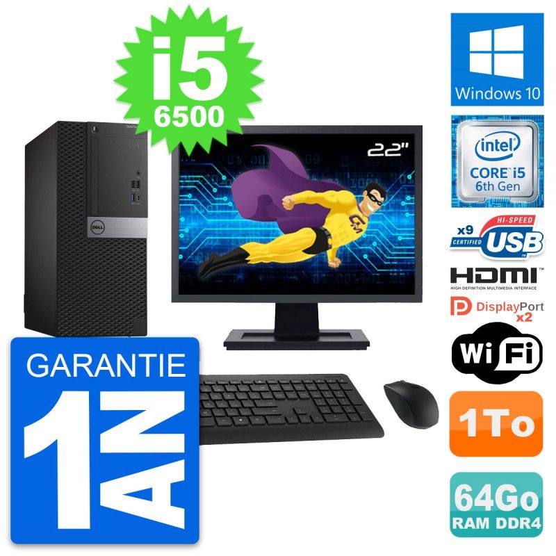 Dell OptiPlex 7050 Desktop Computer - 22" Screen, i5-6500, 64GB RAM, 1TB HDD, HDMI