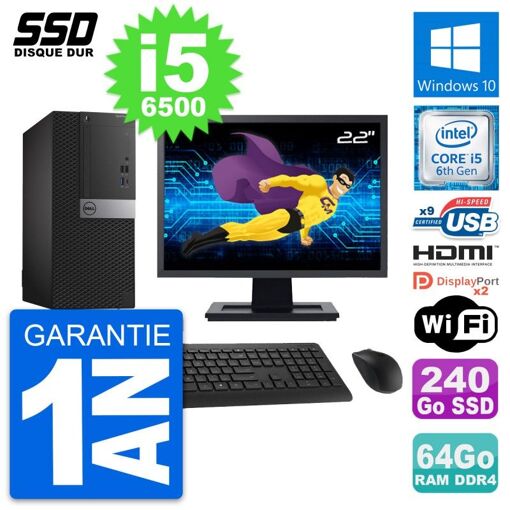 PC de escritorio Dell OptiPlex 7050 - Pantalla de 22', Intel Core i5-6500, 64 GB RAM, 240 GB SSD, HDMI, WiFi