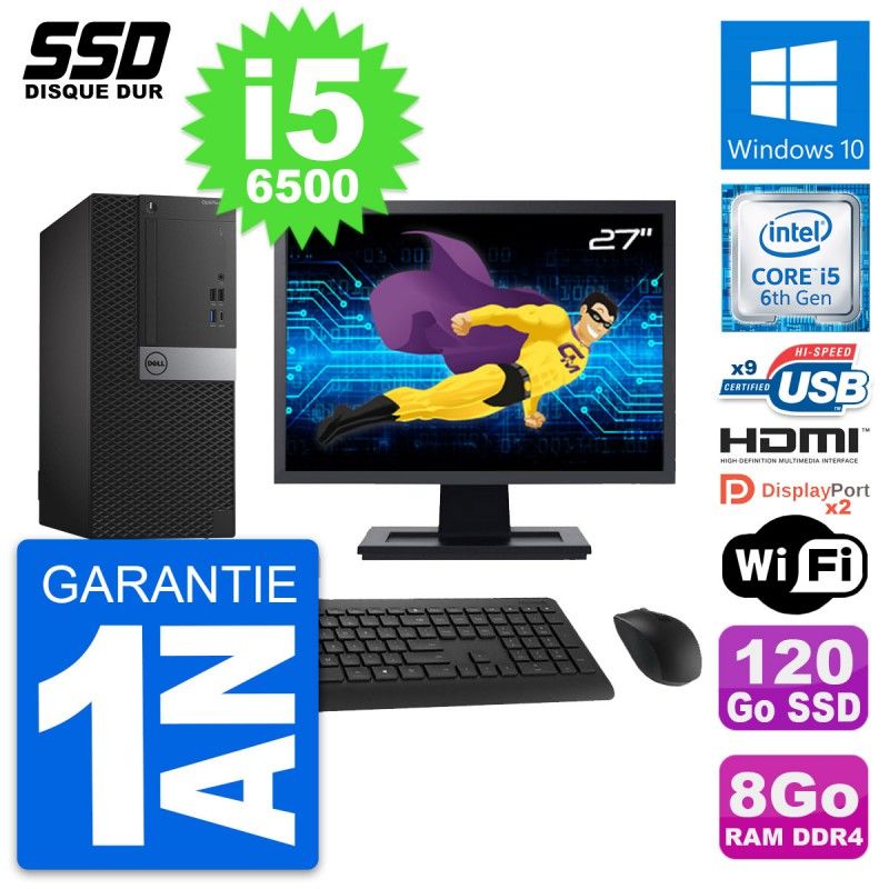 Dell OptiPlex 7050 Desktop Computer - 27" Screen, Intel i5-6500, 8GB RAM, 120GB SSD, HDMI