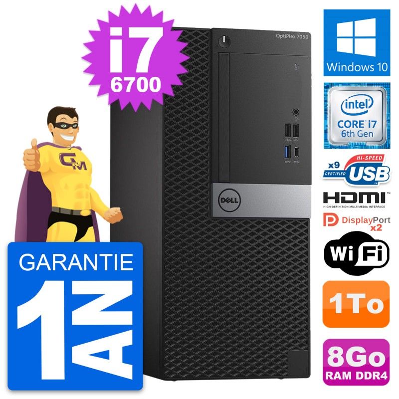 Dell OptiPlex 7050 Desktop PC - Intel i7-6700, 8GB RAM, 1TB HDD, HDMI, Wi-Fi