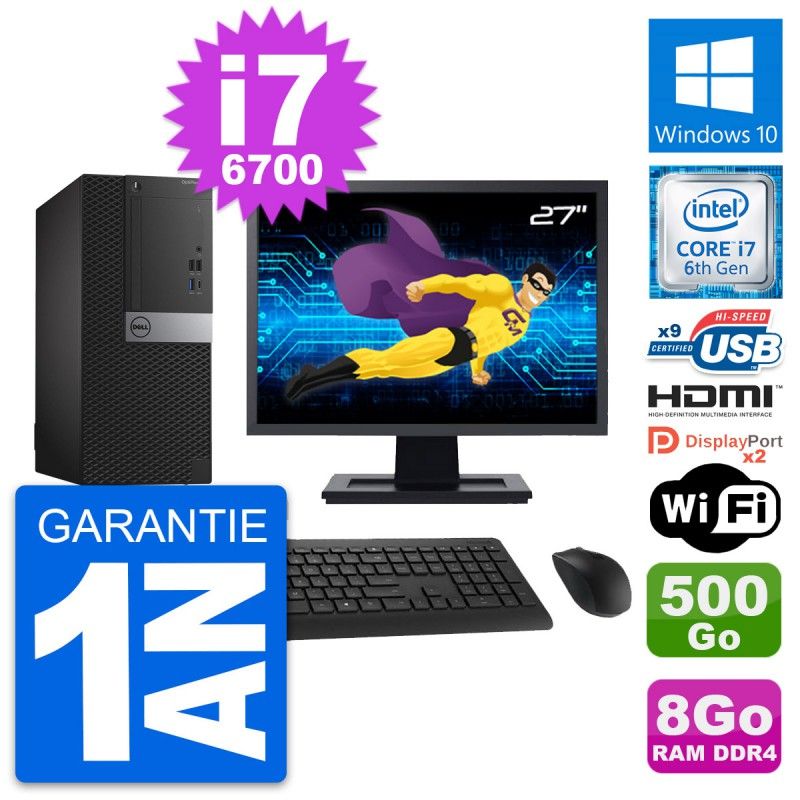 Dell OptiPlex 7050 Desktop Computer - 27" Screen, i7-6700 CPU, 8GB RAM, 500GB HDD, HDMI