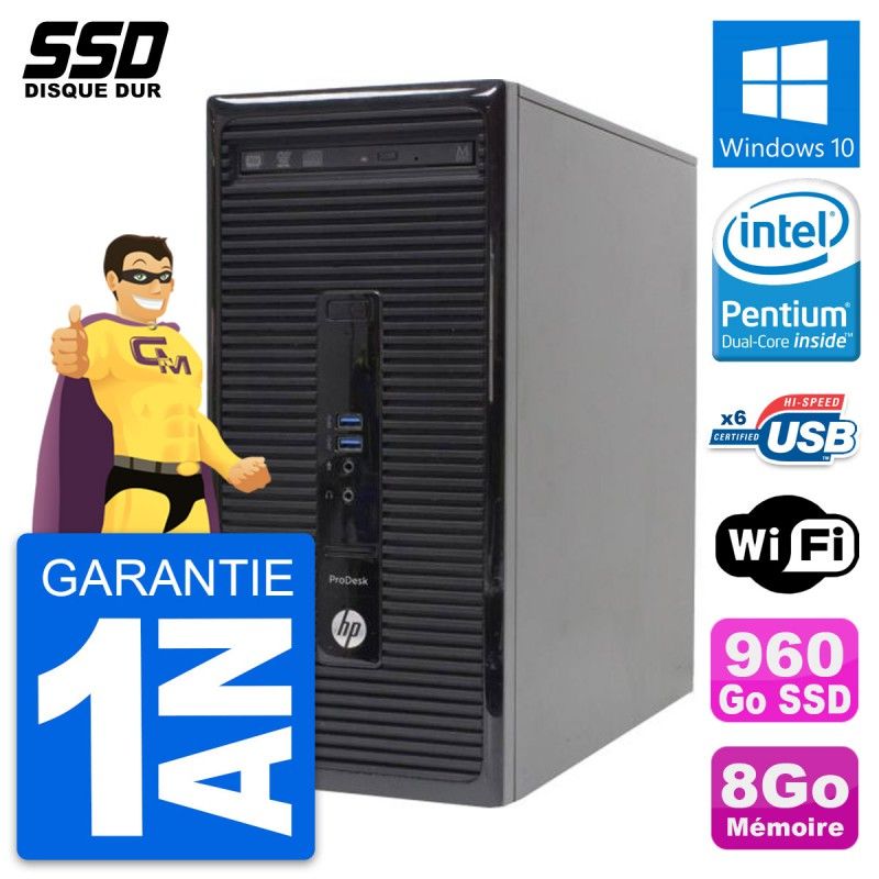 HP ProDesk 400 G2 MT - Pentium G3220, 8GB RAM, 960GB SSD, Windows 10, WiFi