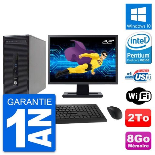 PC de sobremesa HP ProDesk 400 G2 MT, pantalla de 22", procesador Intel Pentium G3220, 8 GB de RAM, 2 TB HDD, Windows 10, WiFi