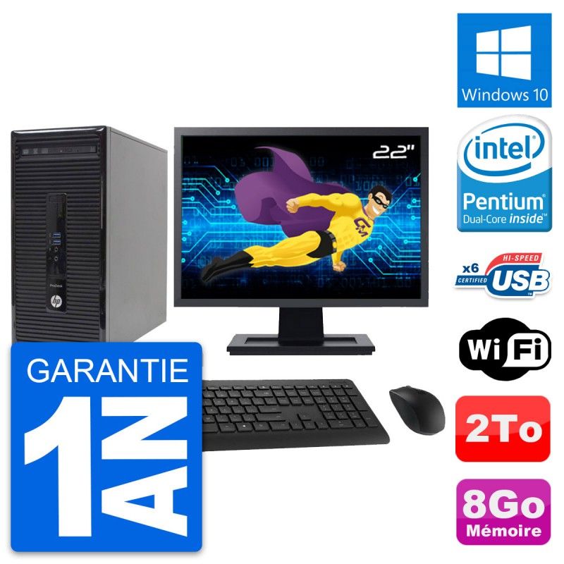 HP ProDesk 400 G2 MT Desktop PC, 22" Screen, Intel Pentium G3220, 8GB RAM, 2TB HDD, Windows 10, WiFi