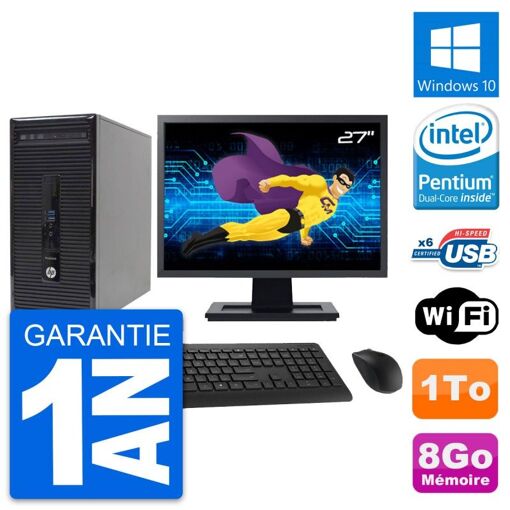 HP ProDesk 400 G2 MT Desktop Computer, 27" Screen, Intel Pentium G3220, 8GB RAM, 1TB HDD, Windows 10, WiFi