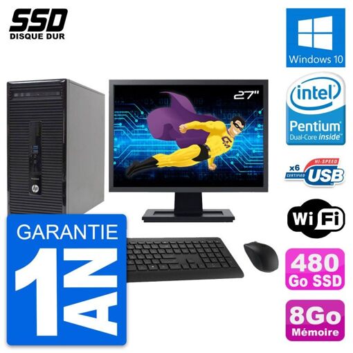 PC de escritorio HP ProDesk 400 G2 MT - Pantalla de 27', Pentium G3220, 8GB RAM, 480GB SSD, Windows 10, Wifi