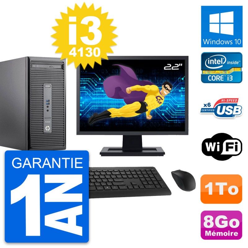 HP ProDesk 400 G2 MT Desktop PC - 22" Screen, Intel i3-4130, 8GB RAM, 1TB HDD, Windows 10
