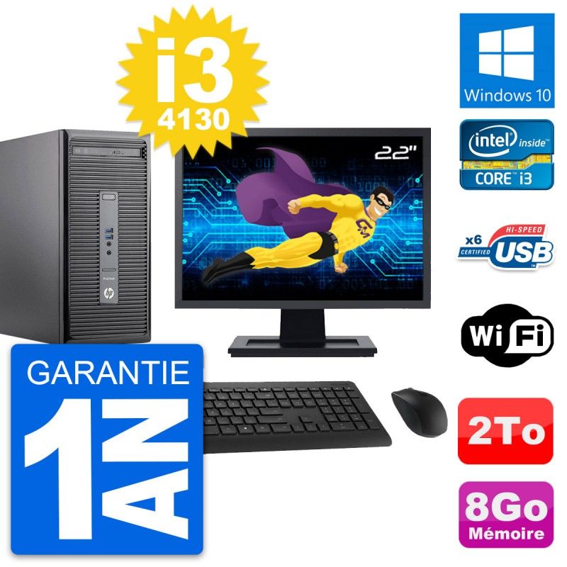 HP ProDesk 400 G2 MT Desktop Computer, 22" Screen, Intel i3-4130, 8GB RAM, 2TB HDD, Windows 10, WiFi