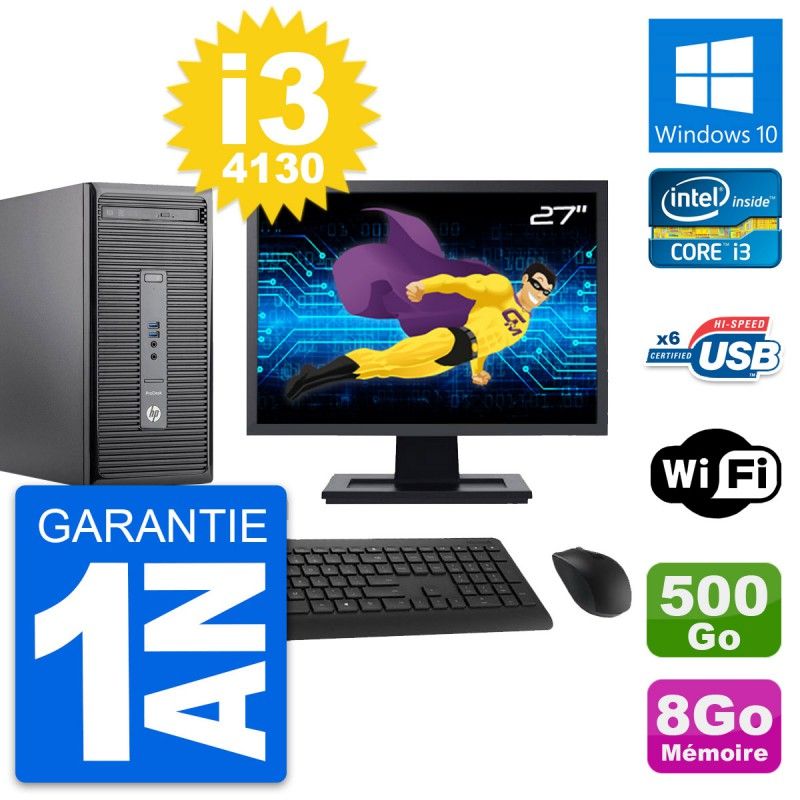 HP ProDesk 400 G2 MT Desktop, 27" Screen, Core i3-4130, 8GB RAM, 500GB HDD, Windows 10, WiFi