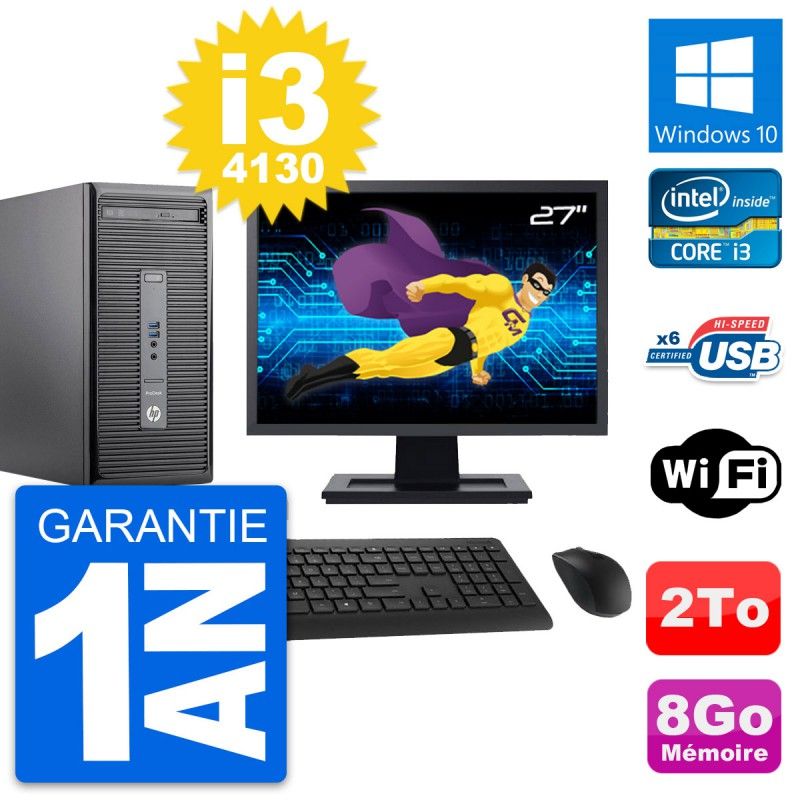 HP ProDesk 400 G2 MT Desktop PC - 27" Screen, Intel i3-4130, 8GB RAM, 2TB Hard Drive, Windows 10, WiFi