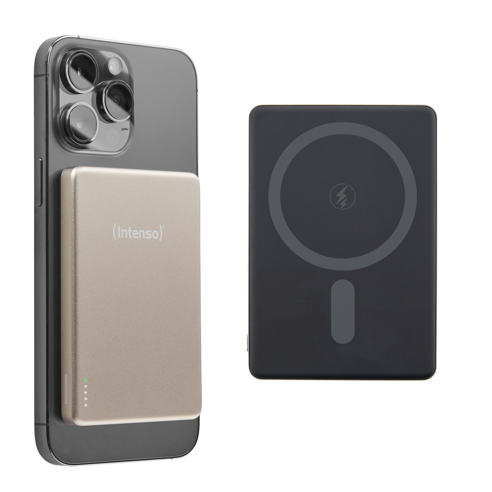 Intenso Magnetic External Battery MW5000 5000 mAh - Magsafe Compatible, Wireless Charging 15W, USB-C PD 20W, Slim & Compact - Tested in Germany - Champagne