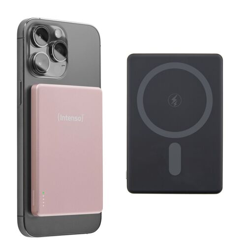 Batería externa Magnética Intenso MW5000 - 5000 mAh, compatible con Magsafe, carga inalámbrica de 15 W, USB-C PD 20 W, delgada y compacta - Pruebas realizadas en Alemania - Rosa