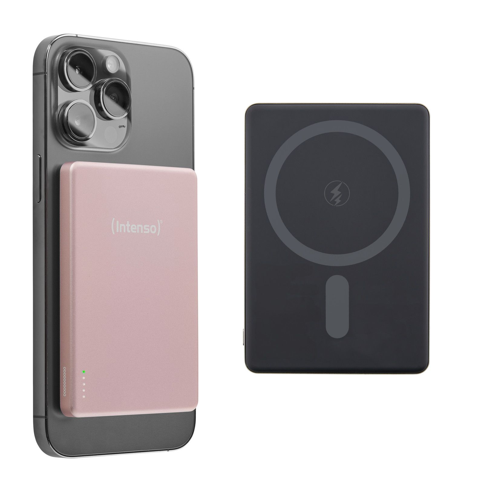 Intenso Magnetic External Battery MW5000 5000mAh - Magsafe Compatible, Wireless Charging 15W, USB-C PD 20W, Slim & Compact - Tested in Germany - Pink