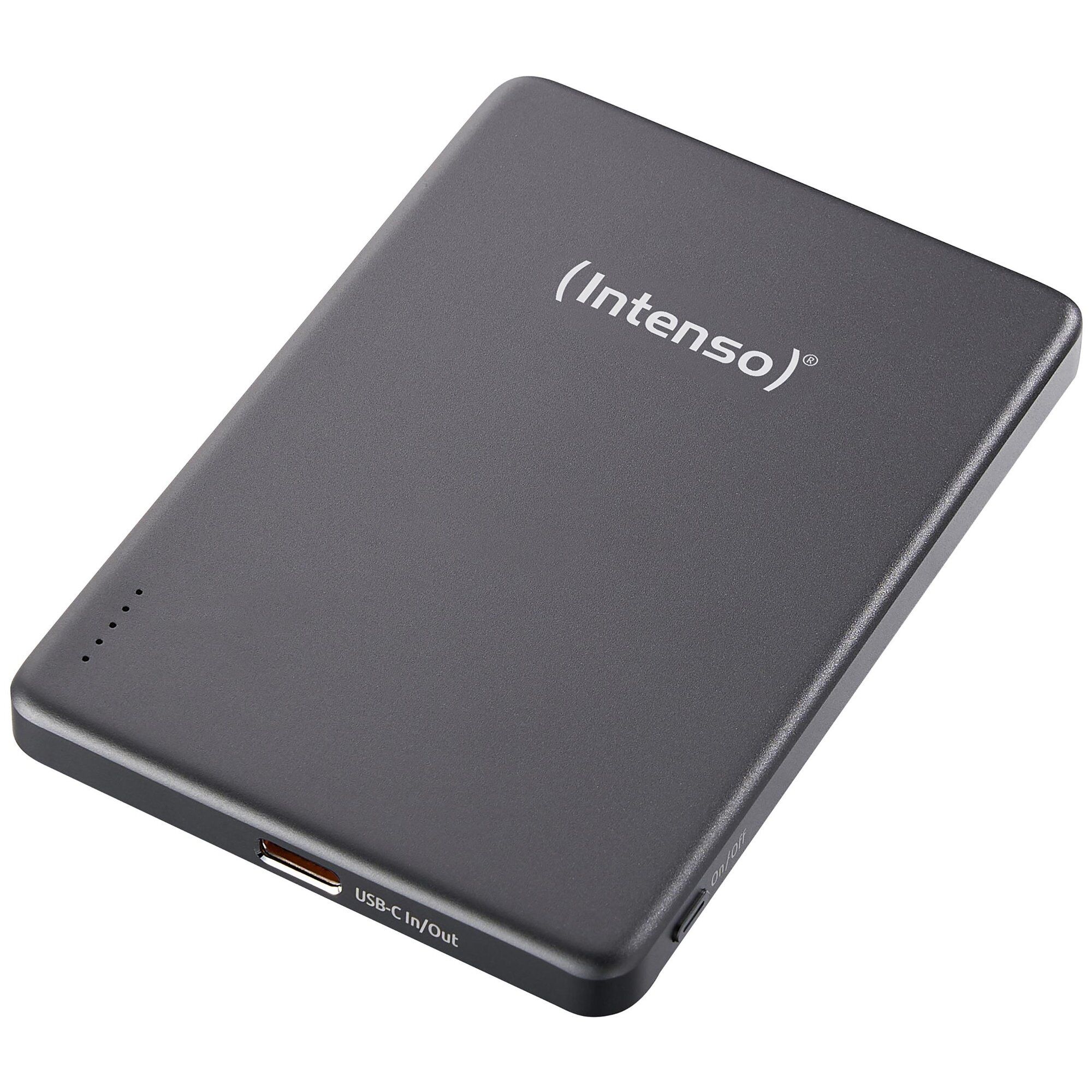 Intenso Magnetic External Battery MW5000 - 5000 mAh, Wireless Charging 15W, USB-C PD 20W, Slim & Compact - Tested in Germany - Grey