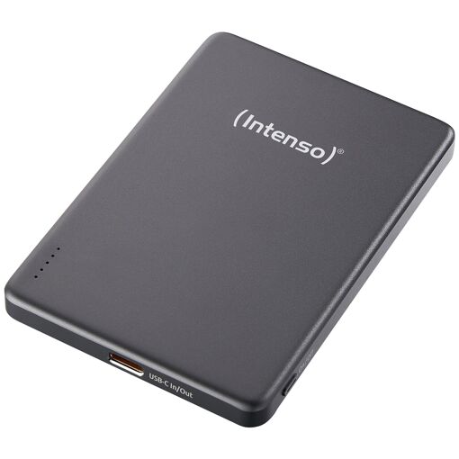 Batería externa magnética Intenso MW5000 - 5000 mAh, carga inalámbrica de 15W, USB-C PD 20W, fina y compacta - Pruebas realizadas en Alemania - Gris