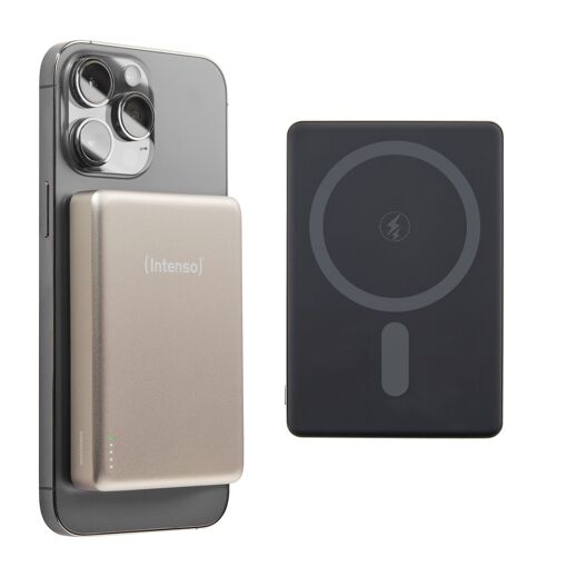 Batería externa magnética Intenso MW10000 10.000 mAh - Compatible con Magsafe, carga inalámbrica de 15 W, USB-C PD 20 W para iPhone y Android - Pruebas realizadas en Alemania - Champán