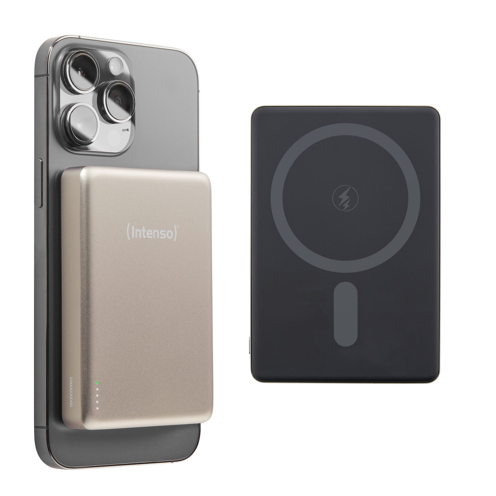 Batterie externe magnétique Intenso MW10000 10 000 mAh - Compatible Magsafe, recharge sans fil 15W, USB-C PD 20W pour iPhone et Android - Testée en Allemagne - Champagne