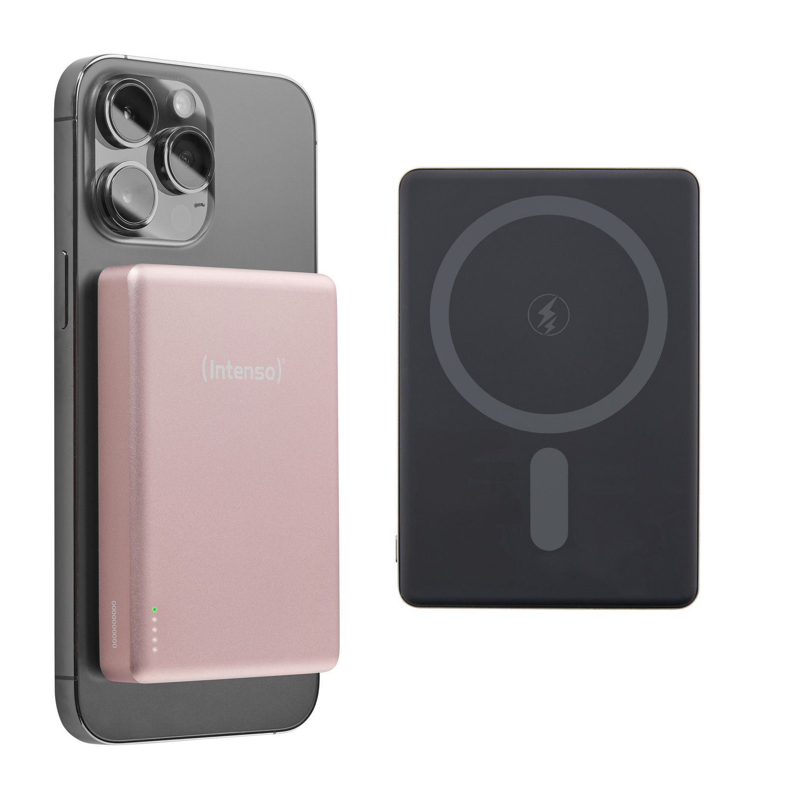 Batterie externe Intenso magnétique MW10000 10 000 mAh - Compatible Magsafe, charge sans fil 15 W, USB-C PD 20 W pour iPhone et Android - Testée en Allemagne - Rose