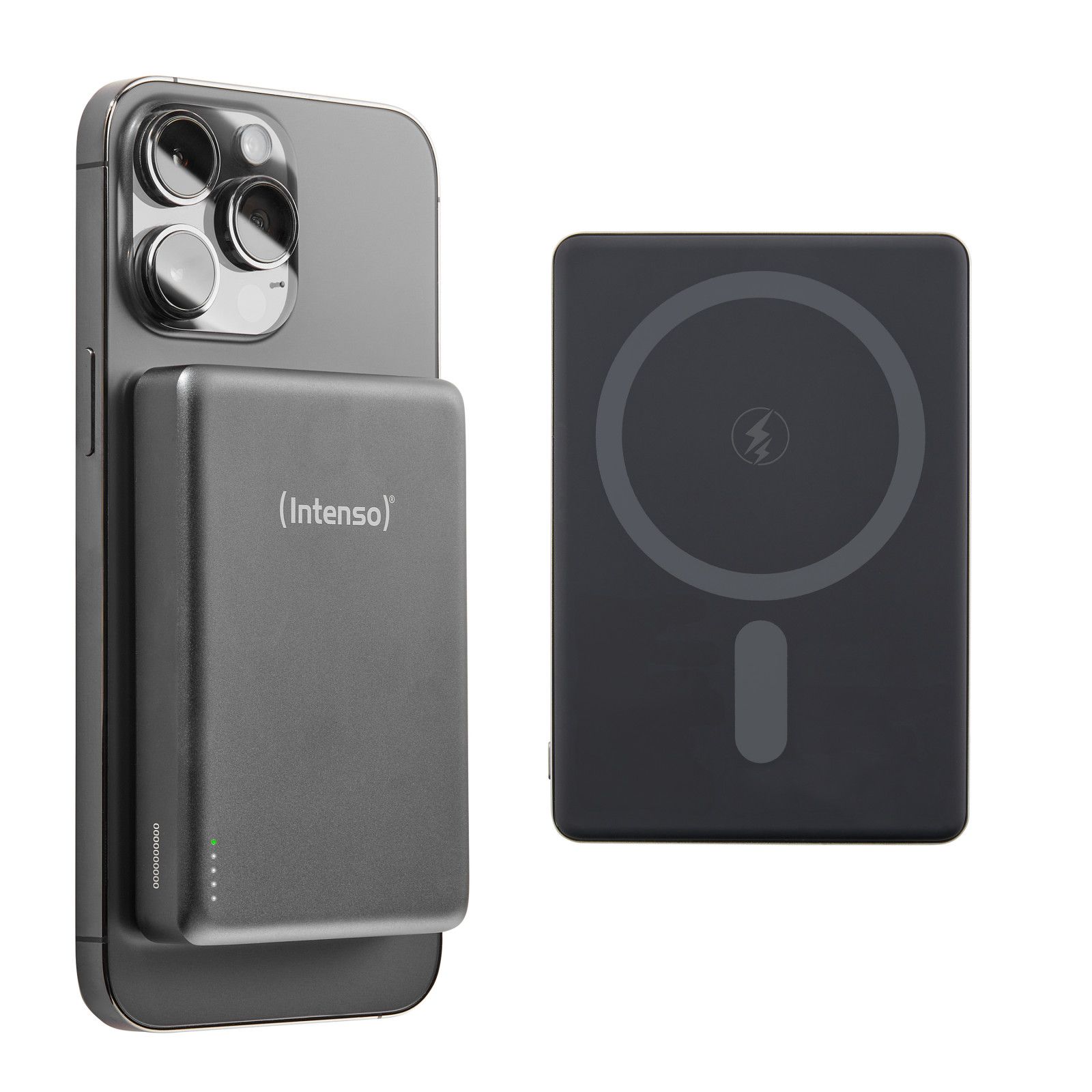 Batterie externe Intenso MW10000 magnétique 10 000 mAh - Compatible Magsafe, charge sans fil 15 W USB-C 20 W PD - Pour iPhone et Android - Testée en Allemagne - Grise