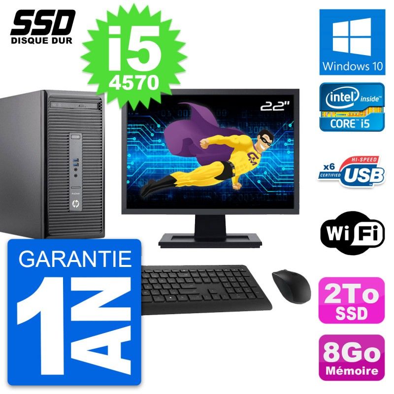 HP ProDesk 400 G2 MT Desktop PC - 22inch Screen, Core i5-4570, 8GB RAM, 2TB SSD, Windows 10, Wifi