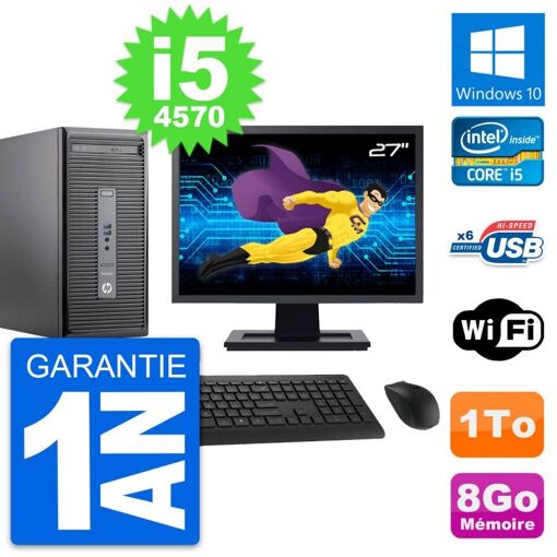 PC de escritorio HP ProDesk 400 G2 MT - Pantalla de 27'', Intel i5-4570, 8 GB de RAM, 1 TB HDD, Windows 10, WiFi