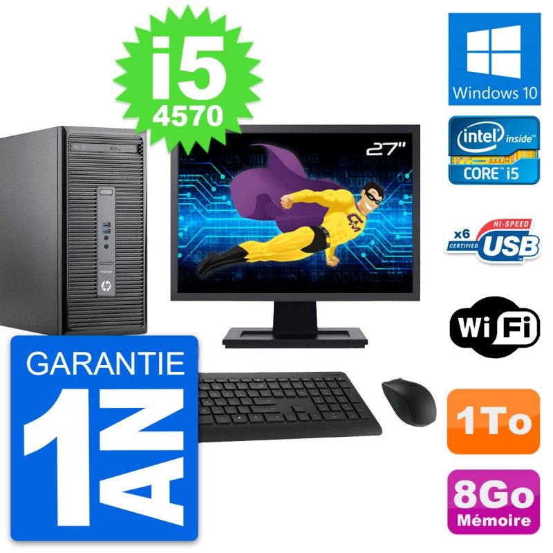 HP ProDesk 400 G2 MT Desktop PC - 27" Screen, Intel i5-4570, 8GB RAM, 1TB HDD, Windows 10, WiFi