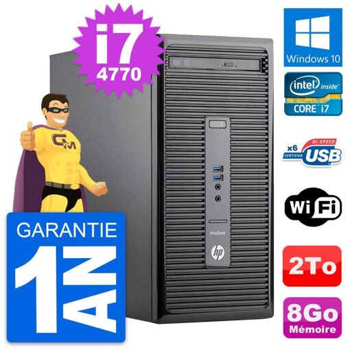 PC de escritorio HP ProDesk 400 G2 MT - Procesador Intel i7-4770, 8GB RAM, 2TB HDD, Windows 10, WiFi