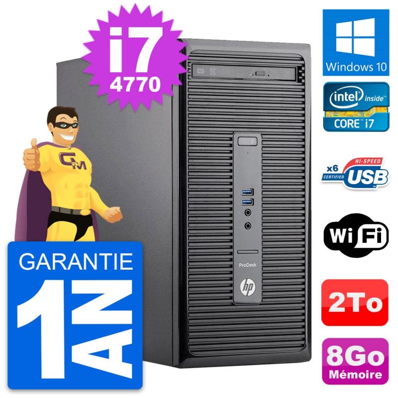 HP ProDesk 400 G2 MT Desktop PC - Intel i7-4770, 8GB RAM, 2TB HDD, Windows 10, WiFi