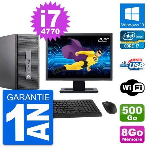 HP ProDesk 400 G2 MT - 22" Core i7-4770, 8GB RAM, 500GB HDD, Windows 10, WiFi