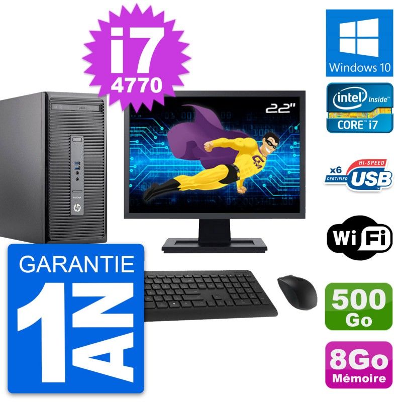 HP ProDesk 400 G2 MT - 22" Core i7-4770, 8GB RAM, 500GB HDD, Windows 10, WiFi