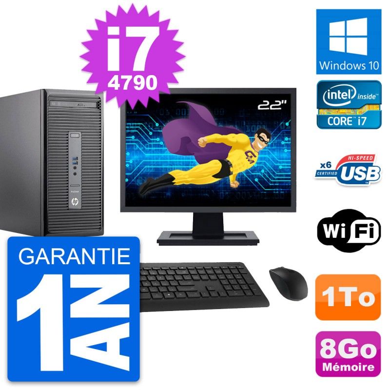 HP ProDesk 400 G2 MT Desktop PC - 22" Screen, Intel i7-4790, 8GB RAM, 1TB Storage, Windows 10