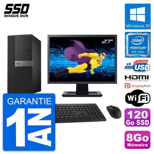 Computadora de escritorio Dell OptiPlex 3040, pantalla de 27', procesador Intel G4400, 8 GB de RAM, 120 GB SSD, HDMI, WiFi