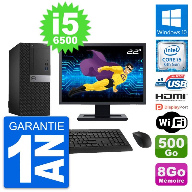 Dell OptiPlex 3040 Desktop PC - 22" Screen, i5-6500, 8GB RAM, 500GB HDD, HDMI, WiFi