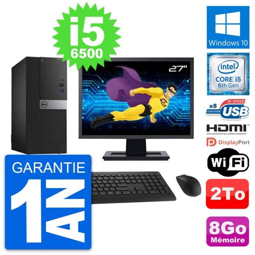 Computadora de escritorio Dell OptiPlex 3040, pantalla de 27', procesador Intel Core i5-6500, 8 GB de RAM, disco duro de 2 TB, Windows 10
